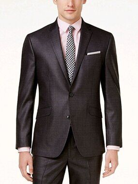 Kenneth Cole Men's Slim fit Suit Jacket Blazer 36R Gun Metal Grey Gray Mens Coat